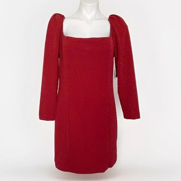 Anthropologie Princess RED Dress LARGE Metallic stretch cocktail party - Picture 3 of 13